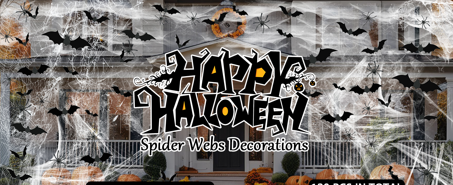 Halloween Spider Webs Fake Bats Fake Spiders
