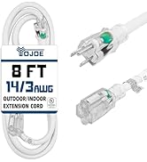 YOJOE Indoor Outdoor Extension Cord with Lighted End, 3 Prong 15A Weatherproof Power Extension Co...