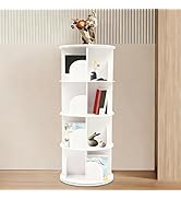 4-Tier Rotating Bookshelf Tower – 360° Spinning Bookcase Organizer, White Revolving Book Shelf wi...