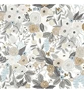 Ismoon Floral Peel and Stick Wallpaper Gray Contact Paper Vintage Removable Self-Adhesive Wallpap...