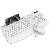Wireless Keyboard and Mouse Combo - Full-Sized Ergonomic Keyboard with Wrist Rest, Phone Holder, ...