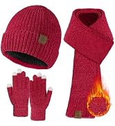 Pleneal Winter Hat Gloves Scarf Set for Women, Warm Beanie Hats with Fleece Lining Touchscreen Gl...