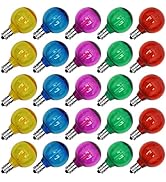 25 Pack G40 LED Christmas Replacement Globe Light Bulbs, 0.6 Watt Colored Christmas Light Bulbs w...
