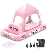 QPAU Police Car Inflatable Kids Air Mattress with Tent &amp; Pump, Portable Blow Up Mattress for Home...