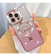 ZIYE Magnetic Case Designed for iPhone 15 Pro Max Glitter Case Luxury Plating Love Heart Compatib...