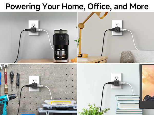 Multi plug wall outlet splitter with 3 prong plug extender for added convenience in tight spaces