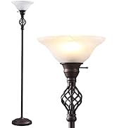 Torchiere Floor Lamp for Living Room, LED Standing Reading Light for Bedroom with Glass Shade for...