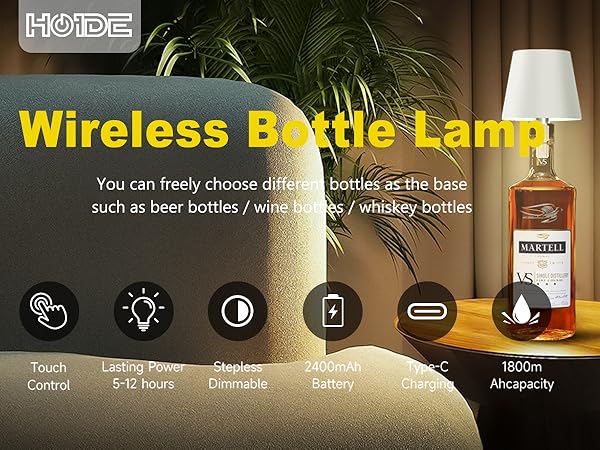  Wireless Bottle Lamp-Wine Bottle Lights with Touch Dimming, 3 Color Temperatures Table Lamps