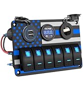 IZTOSS 6 Gang Switch Panel Waterproof Rocker Switch Panel Aluminum American Flag Design Marine Sw...
