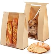 Ohuimrt 100 PCS Large Paper Bread Bags, 13.7 x 8.2 x 3.5 Inches Bakery Bags with Window, Homemade...