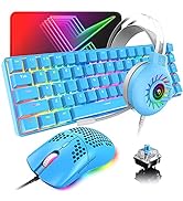 60% Mechanical Gaming Keyboard and Mouse and Mouse pad and Gaming Headset,4 in 1 Wired 68 Keys LE...