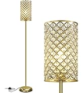 Gold Floor Lamp,Elegant Crystal Floor Lamp Modern Standing Lamp with On/Off Foot Switch,Tall Pole...