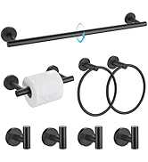 TQKAG 8-Pieces Bathroom Hardware Set Matte Black SUS304 Stainless Steel Bath Towel Bar Set 23.6 I...