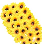 Tiosen 50Pcs Yellow Artificial Mini Sunflowers, Fabric Decorative Flowers for Wedding Wreaths and...