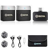 BOYA Wireless Lavalier Microphone for Android 2.4GHz Dual Plug Play USB-C Lapel Microphone Noise ...