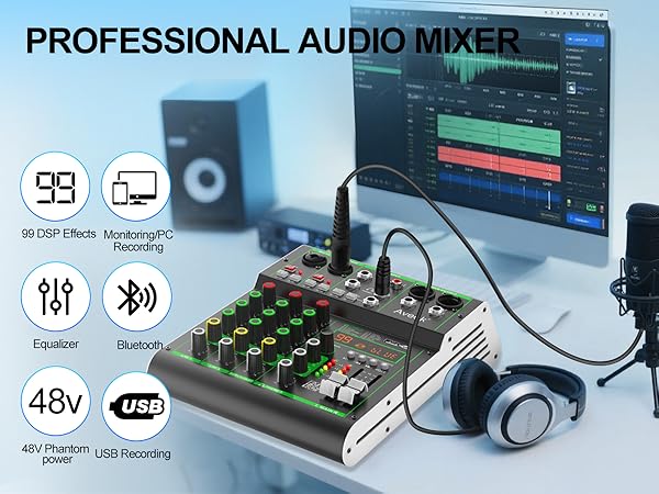 4 channel audio mixer DJ sound digital mixer board mixing console bluetooth stereo audio interface