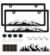 2PCS Car License Plates Frames with Raised Mountain Pattern &amp; Mountain Car Decal,Stylish Cars Pla...