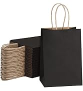 SHOPDAY Black Paper Gift Bgas, Small Kraft Paper Bags with Handles Bulk 5.25x3.75x8 100 Pack, Rec...
