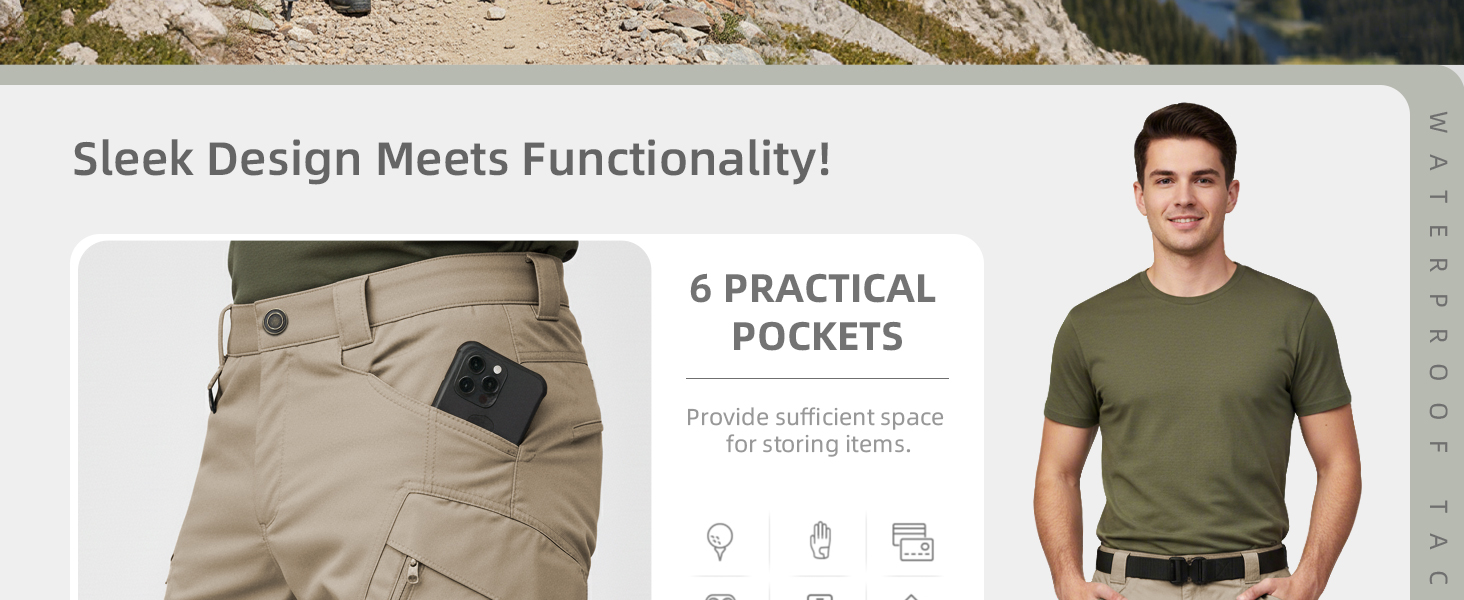 Men&amp;#39;s Tactical Cargo Pants Stretch Lightweight Waterproof Work Hiking Outdoor Casual Pants