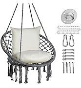 JoyView Macrame Chair Hanging Swing Chair Max 330 Lbs Hammock Chair with 2 Cushions and Hardware ...