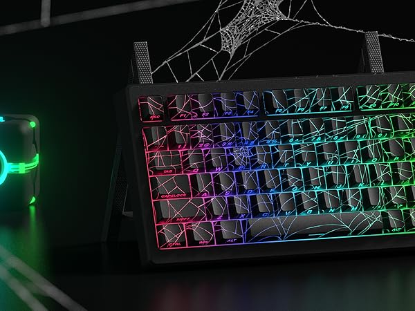 XVX Spider Web Keycaps Shine Through Keycaps cherry Profile, Lines Backlit, Side Printed - Black
