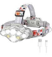 MIOISY Headlamp Rechargeable, 8 LED Super Bright Head Lamp with White Red Light, IPX4 Waterproof ...
