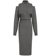 CIDER Womens High Neck Cutout Shoulder Maxi Sweater Dress Straight Knit | Fall Winter Ribbed Knit...