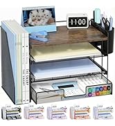 OPNICE Desk Organizers and Accessories, 4-Tier Desktop File Organizer with Drawer and 2 Pen Holde...
