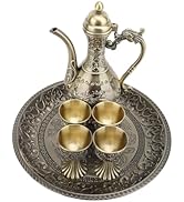 Turkish Tea Set, Practical Turkish Teapot Tea Tray Cup Multi Purpose for Home (Bronze)