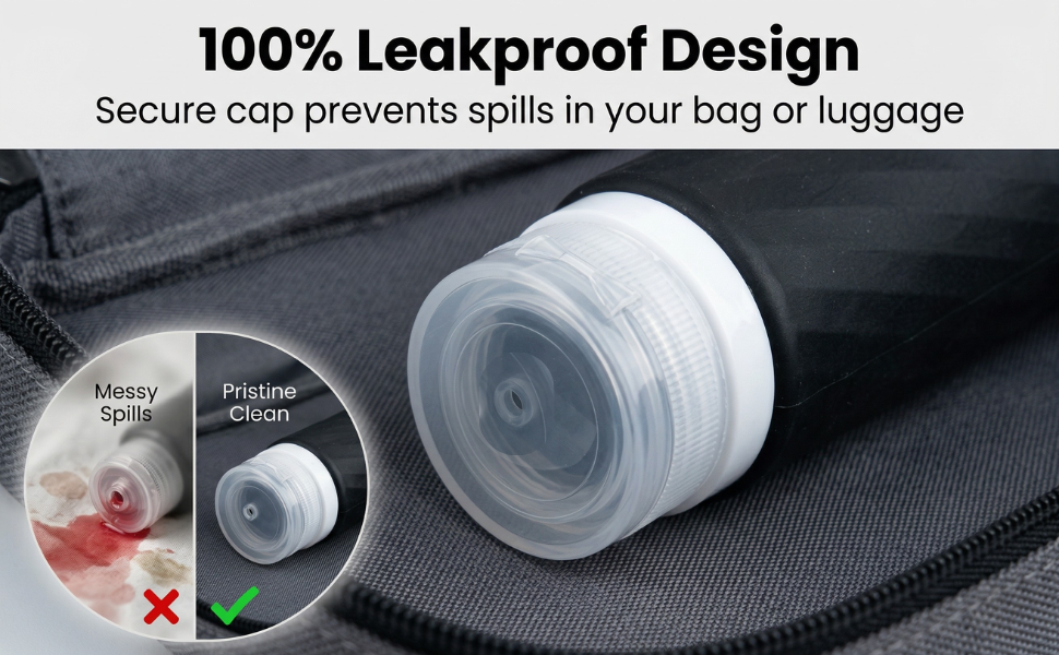 Leakproof silicone travel bottle with secure spill-proof cap