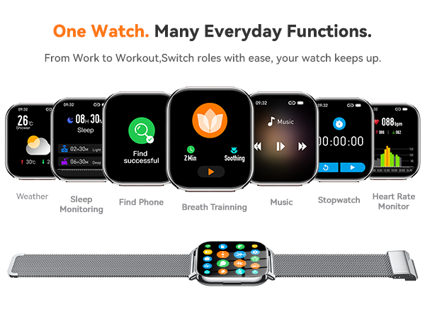 smart watch with Calorie Tracker, Stopwatch, Pedometer, Music Playback/Control, Weather