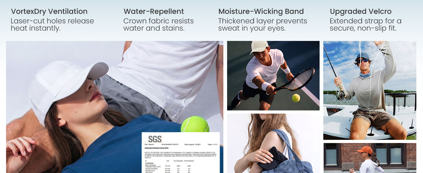 UPF 50+ UV protection running hat for women and men. Foldable and packable design for tennis