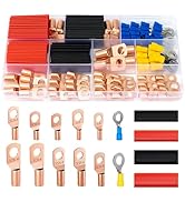 Sanuke 130pcs Copper Wire Lugs, Battery Lugs Awg 2 4 6 8 10 12 14 16 Copper Lugs Assortment Ring ...