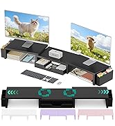 OPNICE Dual Monitor Stand Riser with Drawer and 2 Pen Holders, Desk Organizer for Office Supplies...