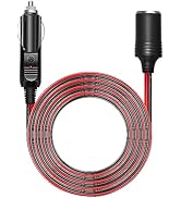 Chanzon 12V/24V Car Cigarette Lighter Extension Cord - 12Ft/6Ft UL 16AWG Cable with 15A Fuse - He...
