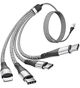 SIQIWO Multi Charger Cable[3A 4Ft 2-Pack],4 in 1 Braided USB A to Splitter Cord with 3*Type C+iPh...