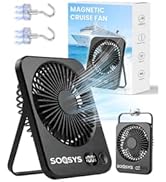 SOQSYS Cruise Approved Fan with 4000mAh Battery, Portable Fan for Cruise Magnetic Hook Included t...