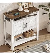 CHOEZON Console Table, Farmhouse Sofa Table with Power Outlet, Entryway Table with Cabinet and Op...
