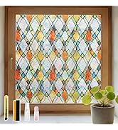 LEMON CLOUD Window Privacy Film, Stained Glass Window Cling,17.5? x 78.7? | Non-Adhesive Easily R...