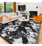 Amdrebio Black White Grey Cool Area Rugs for Bedroom Living Room, Fluffy Modern Furry Rugs for Ki...