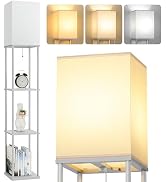 FOLKSMATE Floor Lamp with Shelves, 3-Tier Modern Square Bookshelf Floor Lamp, 3 Color Temperature...