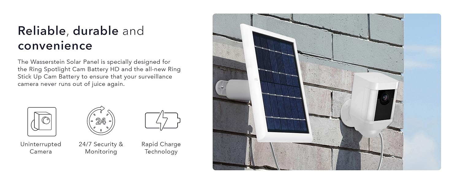 Wasserstein Solar Panel is specially designed for the Ring Spotlight Cam Battery HD
