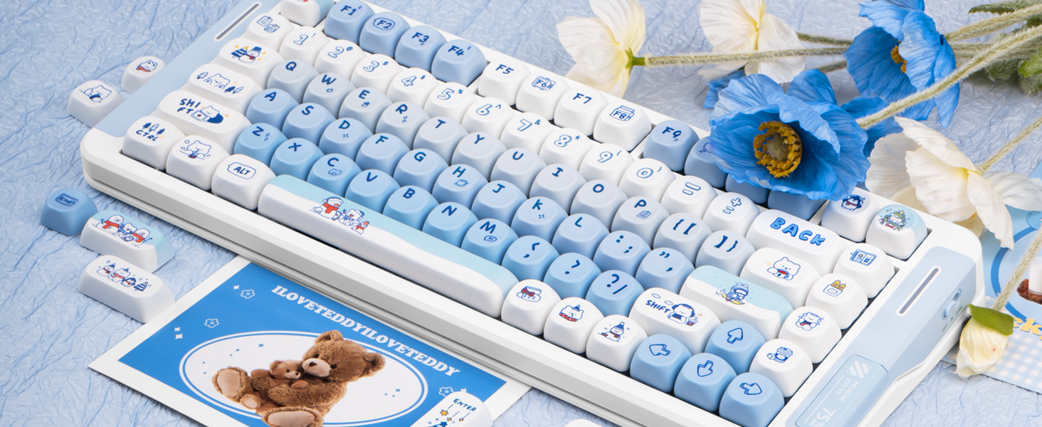 PBT Keycaps 135 Keys Cartoon Blue White Keycap Set Cute MOA Profile Custom Keycaps Dye-Sublimation