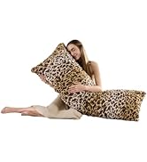 HKMR 20 x 54 Inch Fluffy Leopard Print Body Pillow,Cheetah Print Plush Fuzzy Faux Fur Body Pillow...