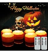 Litake 6 Pack Halloween Pumpkin Lights, LED Flickering Jack-O-Lantern Lights Outdoor, Battery Ope...