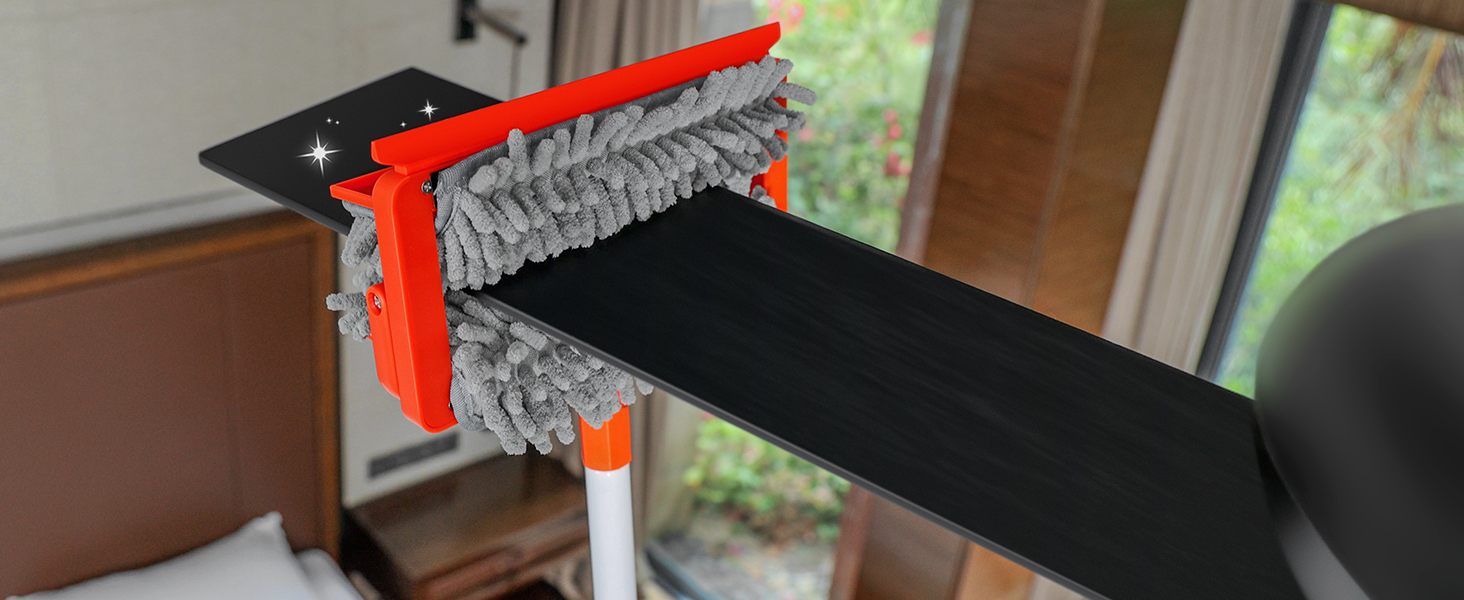 top view of the long handle ceiling fan blade cleaner tool, no more ladder