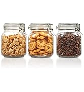 Vtopmart 34oz Glass Food Storage Jars with Airtight Clamp Lids, 3 Pack Kitchen Canisters for Flou...