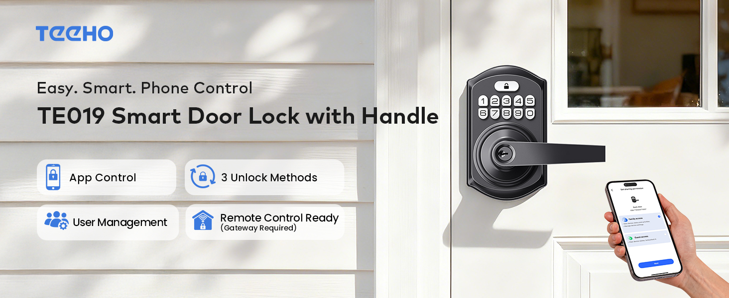 Smart keyless entry door lock with handle controlled via KK HOME app