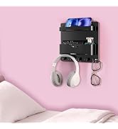 JUMEIHUI Bedside Wall Shelf with Glasses Hooks ,Adhesive Bedside Organizer Wall Mount for Dorm an...