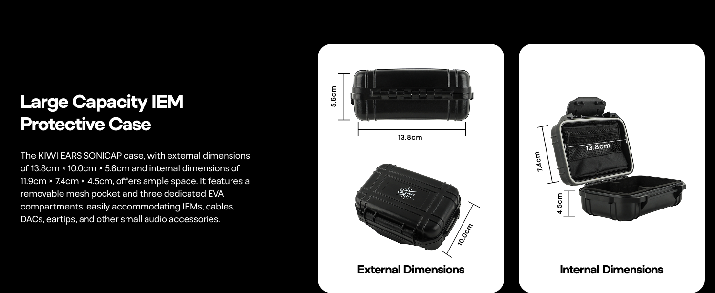 Linsoul Kiwi Ears SONICAP Waterproof Earbud Case,Hard Protective IEM Storage Box with EVA Lining